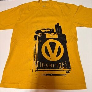 Vague Streetwear Cigarettes Graphic Yellow/Black Retro Warning Label Tee Size S